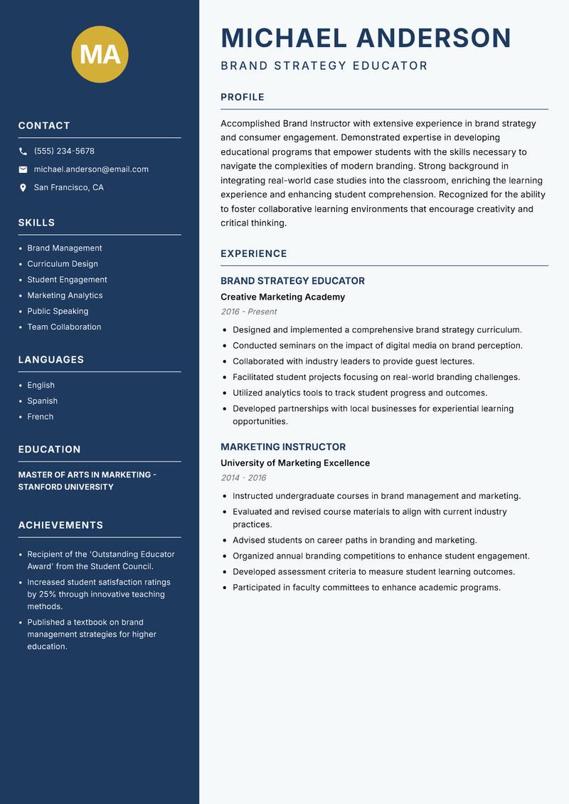 Brand Instructor resume template — Classic Clean