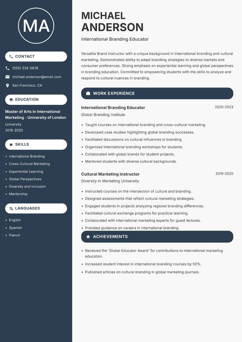 Brand Instructor resume template — Compact