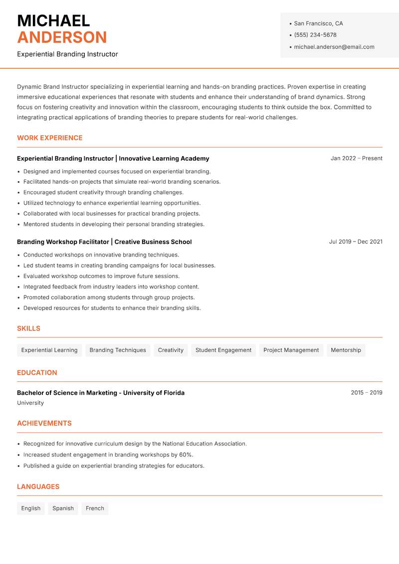 Brand Instructor resume template — Modern Professional