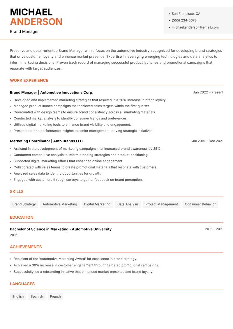 Brand Manager resume template — Modern Professional