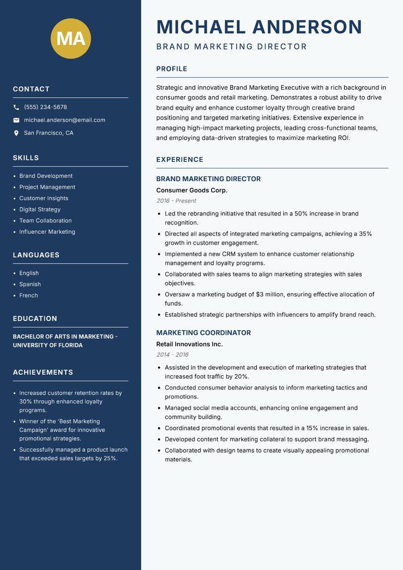 Brand Marketing Executive resume template — Classic Clean