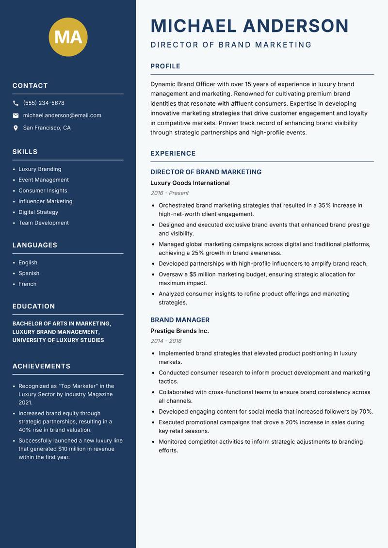 Brand Officer resume template — Classic Clean