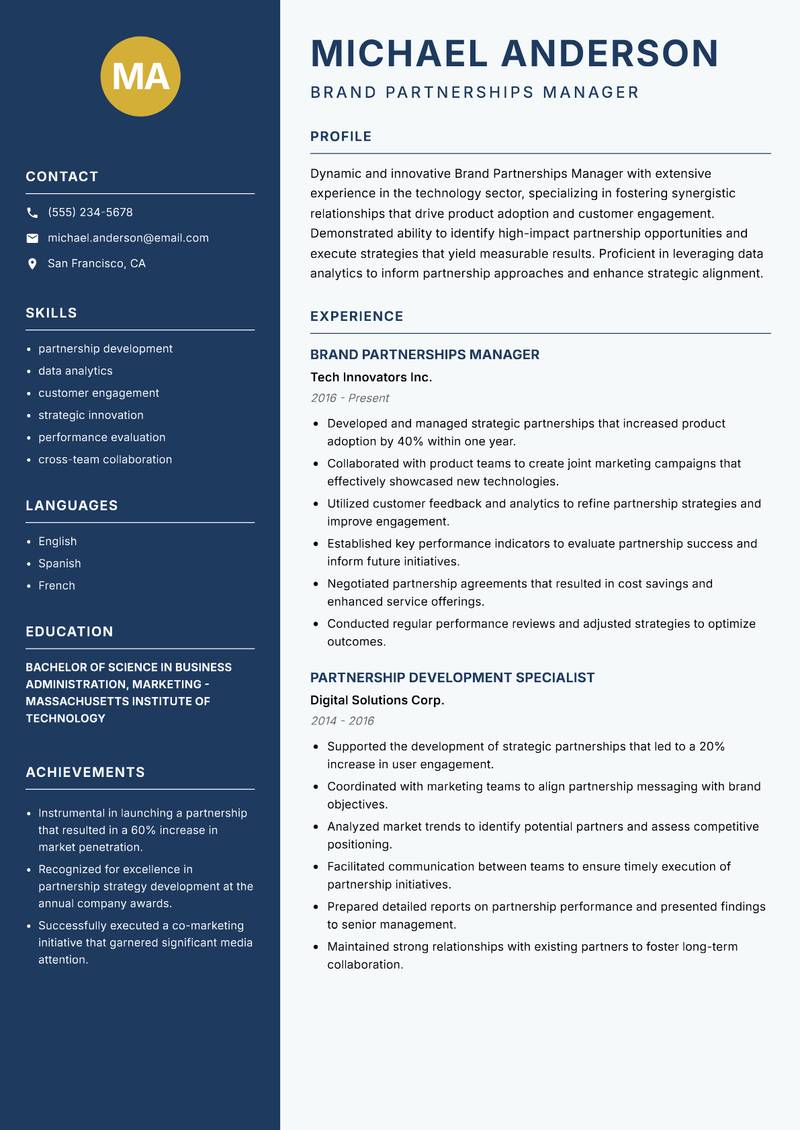 Brand Partnerships Manager resume template — Classic Clean
