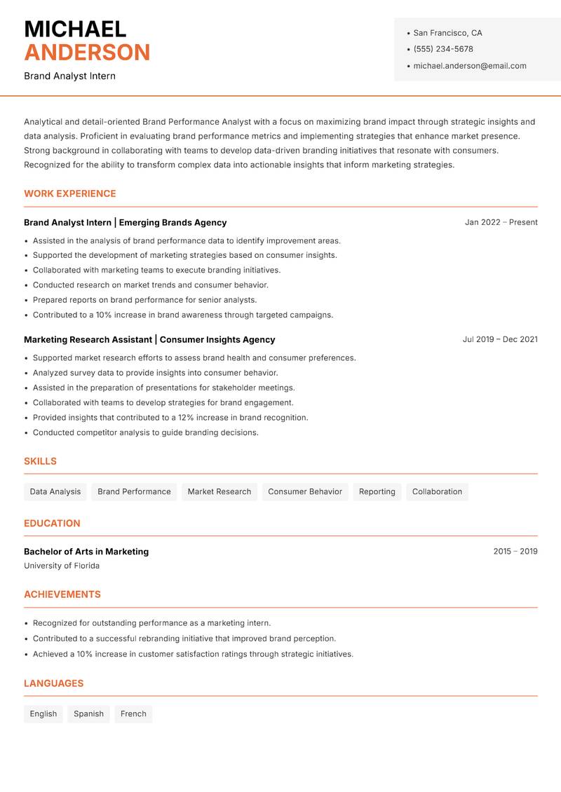 Brand Performance Analyst resume template — Modern Professional
