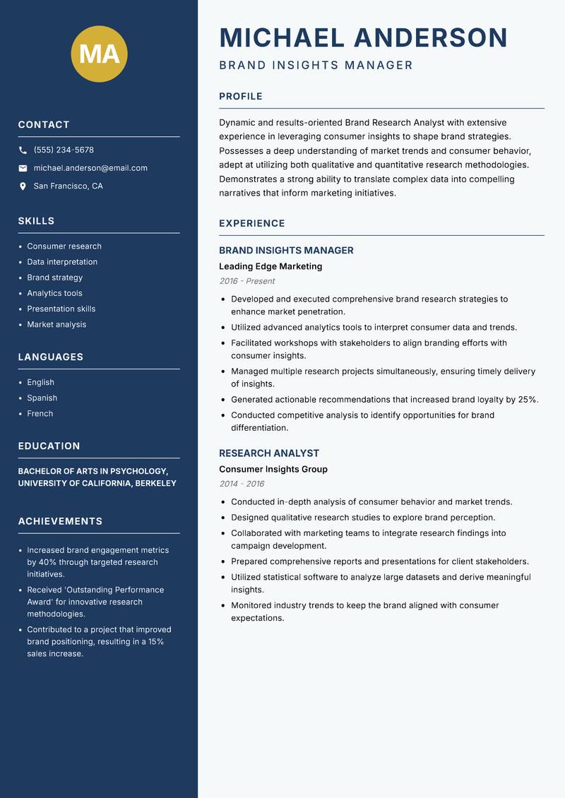 Brand Research Analyst resume template — Classic Clean