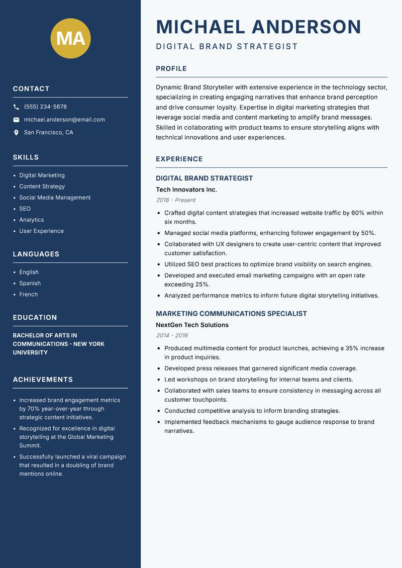 Brand Storyteller resume template — Classic Clean