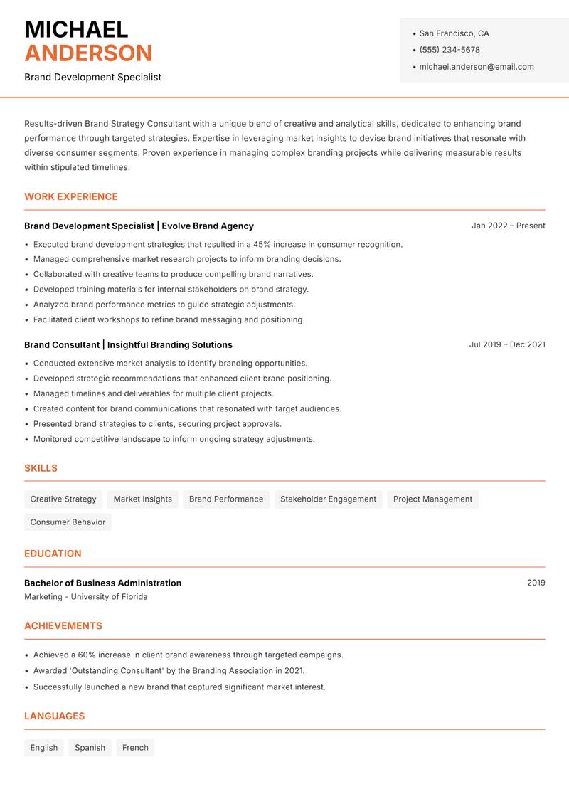Brand Strategy Consultant resume template — Modern Professional