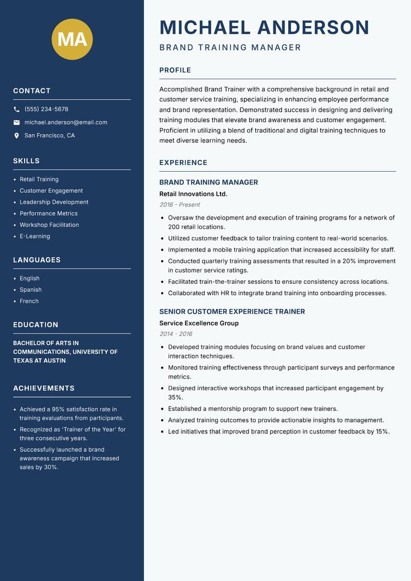 Brand Trainer resume template — Classic Clean