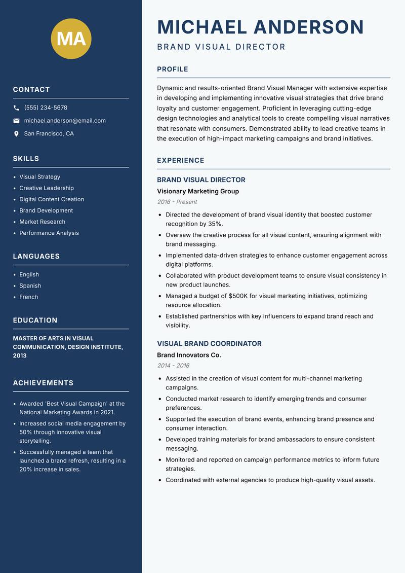 Brand Visual Manager resume template — Classic Clean