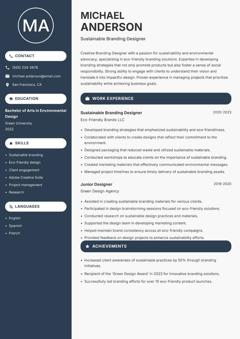Branding Designer resume template — Compact
