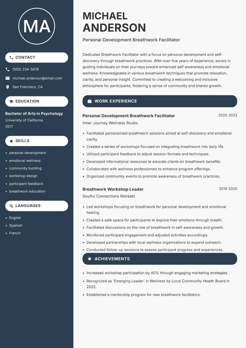 Breathwork Facilitator resume template — Compact