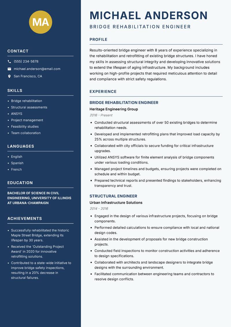 Bridge Engineer resume template — Classic Clean