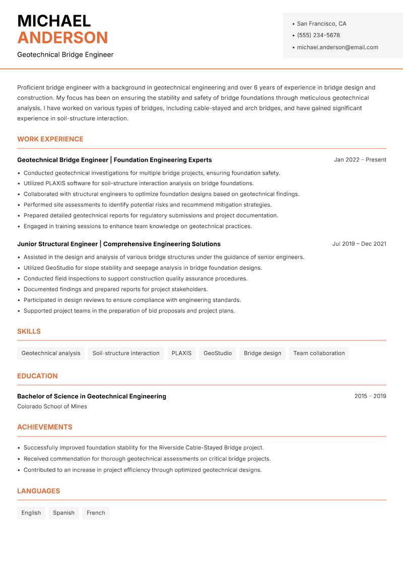 Bridge Engineer resume template — Modern Professional
