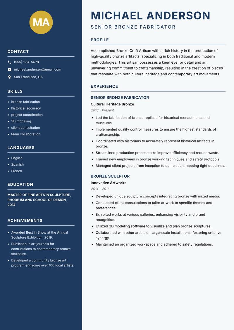 Bronze Craft Artisan resume template — Classic Clean