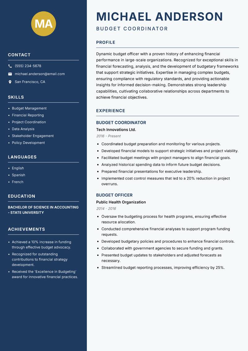 Budget Officer resume template — Classic Clean