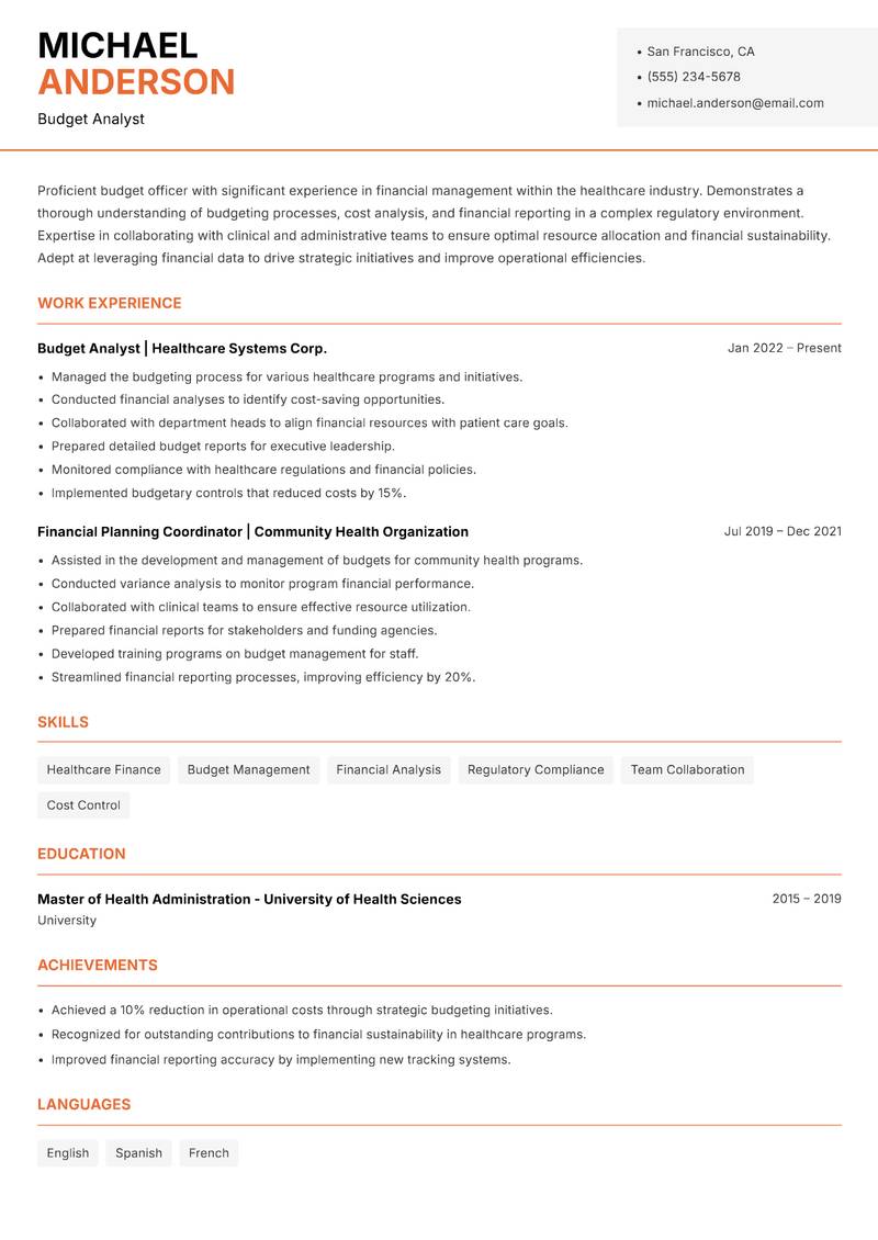 Budget Officer resume template — Modern Professional