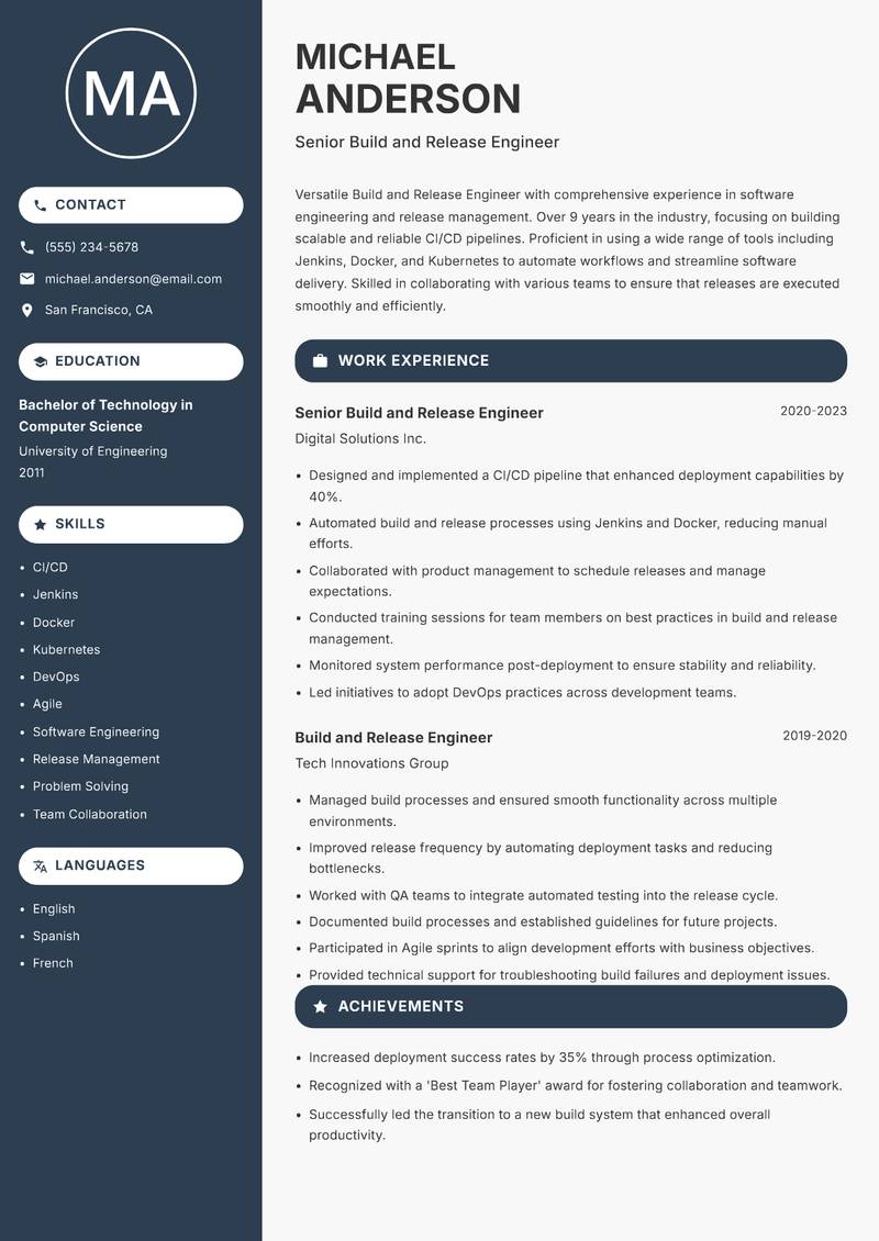 Build and Release Engineer resume template — Compact