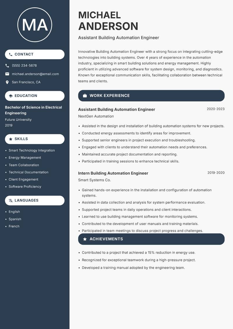 Building Automation Engineer resume template — Compact