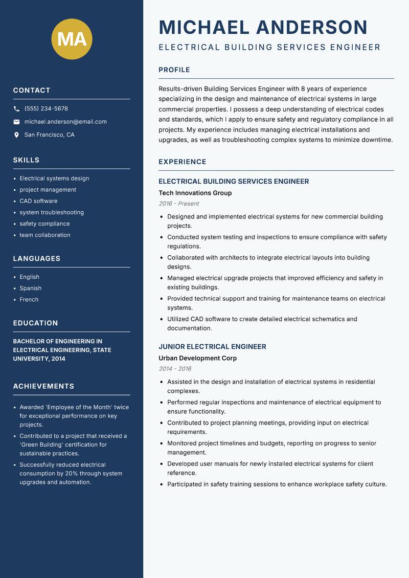 Building Services Engineer resume template — Classic Clean
