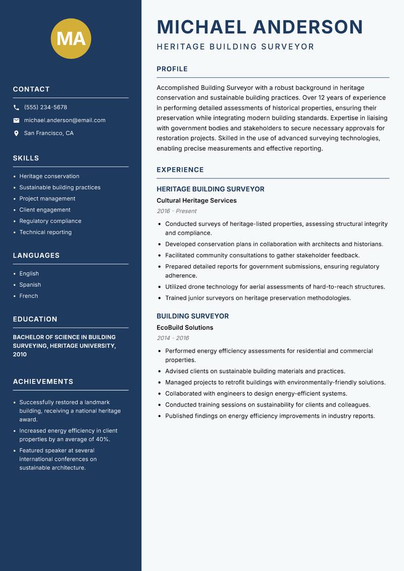Building Surveyor resume template — Classic Clean