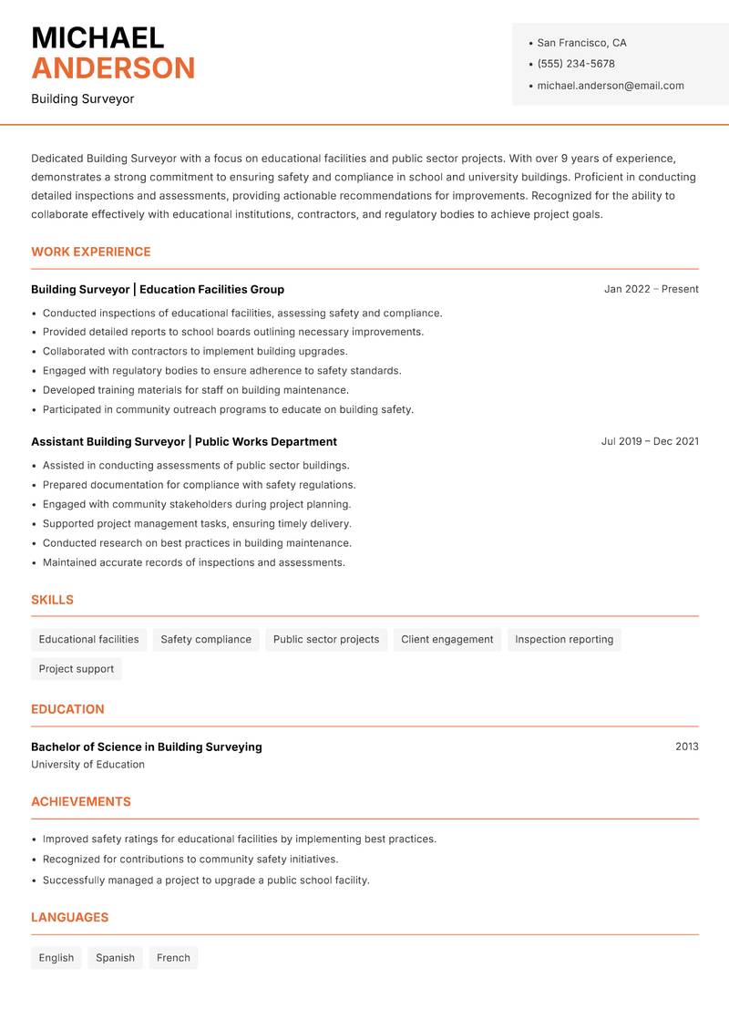 Building Surveyor resume template — Modern Professional