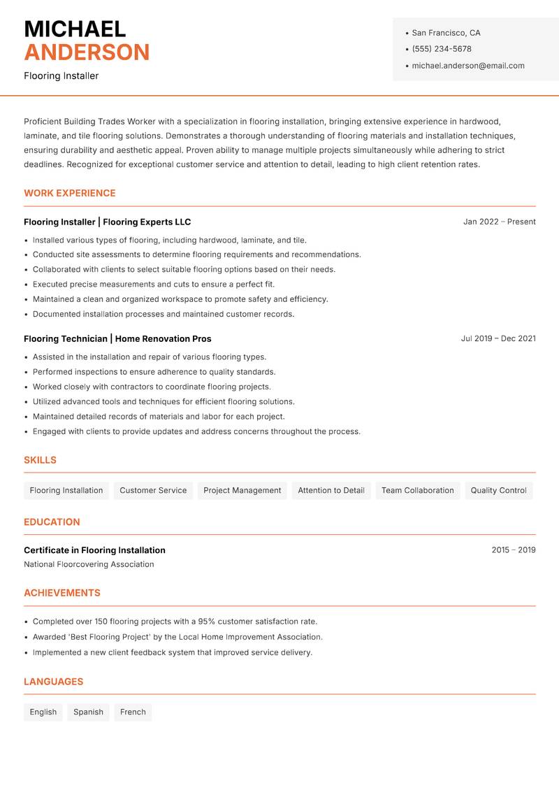 Building Trades Worker resume template — Modern Professional