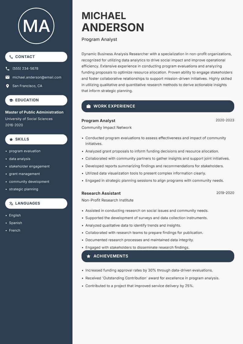 Business Analysis Researcher resume template — Compact