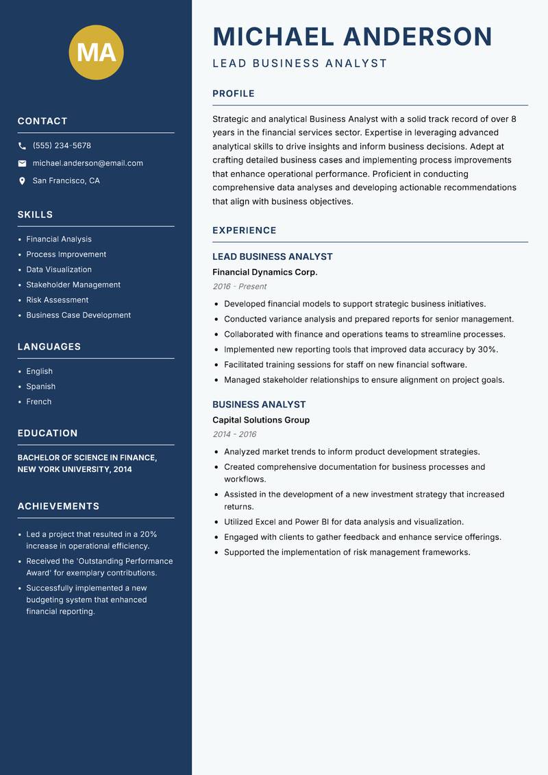 Business Analyst resume template — Classic Clean