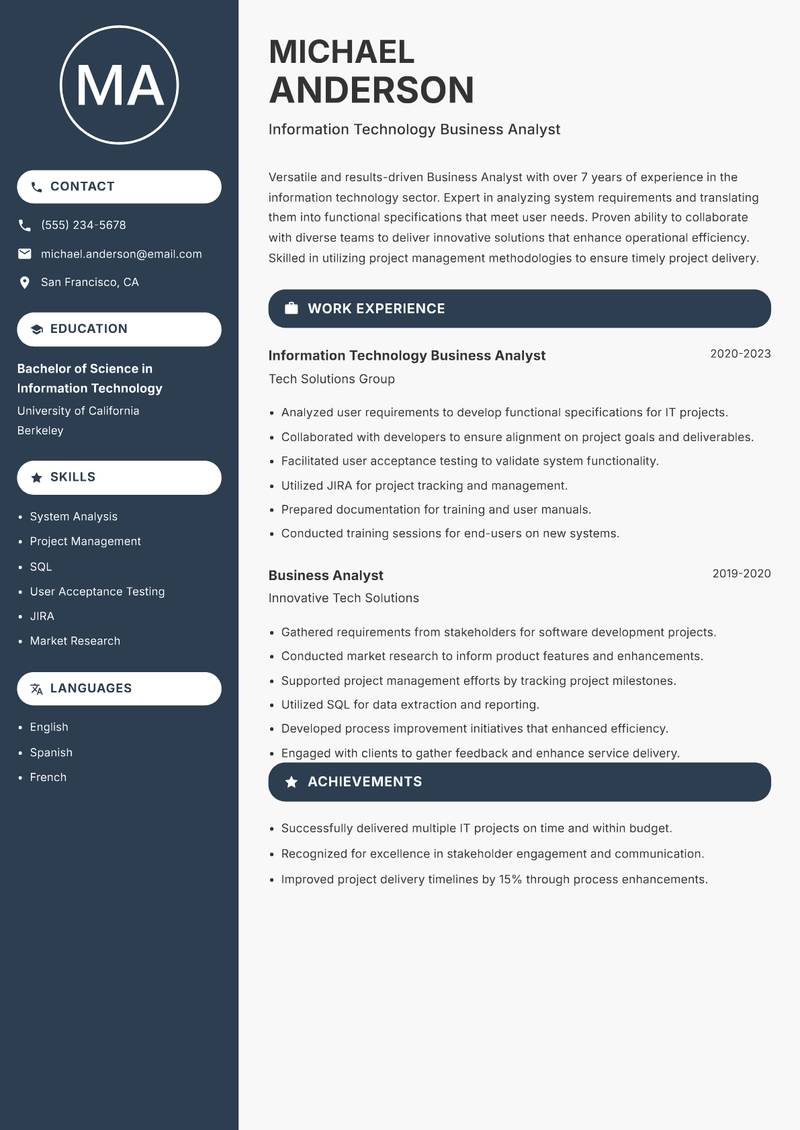 Business Analyst resume template — Compact