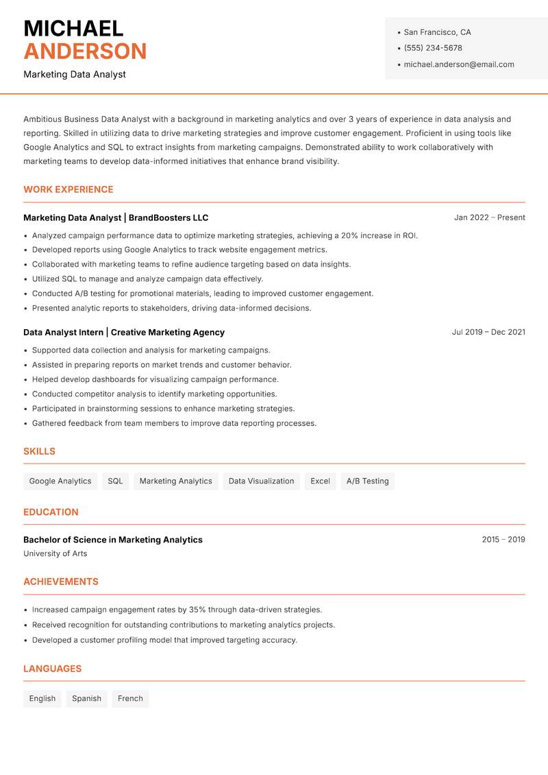 Business Data Analyst resume template — Modern Professional