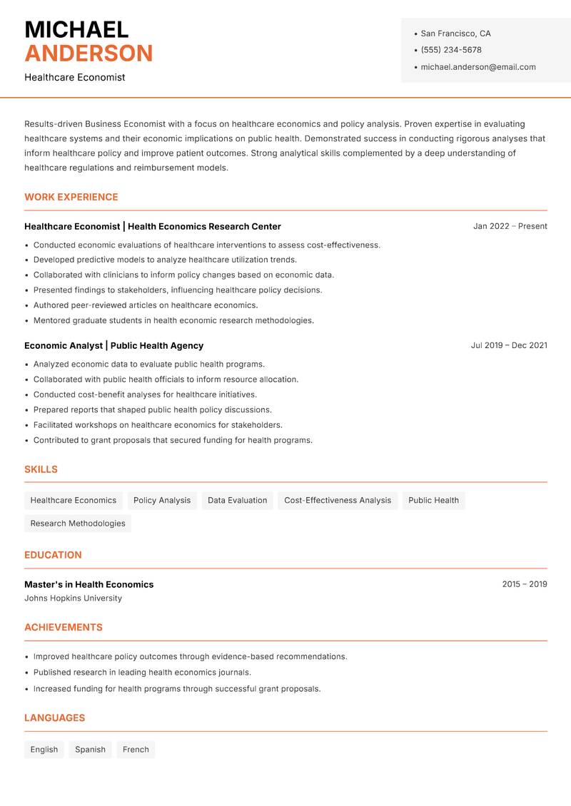 Business Economist resume template — Modern Professional