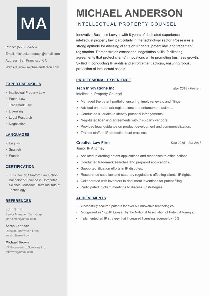 Business Lawyer resume template — Creative Minimal