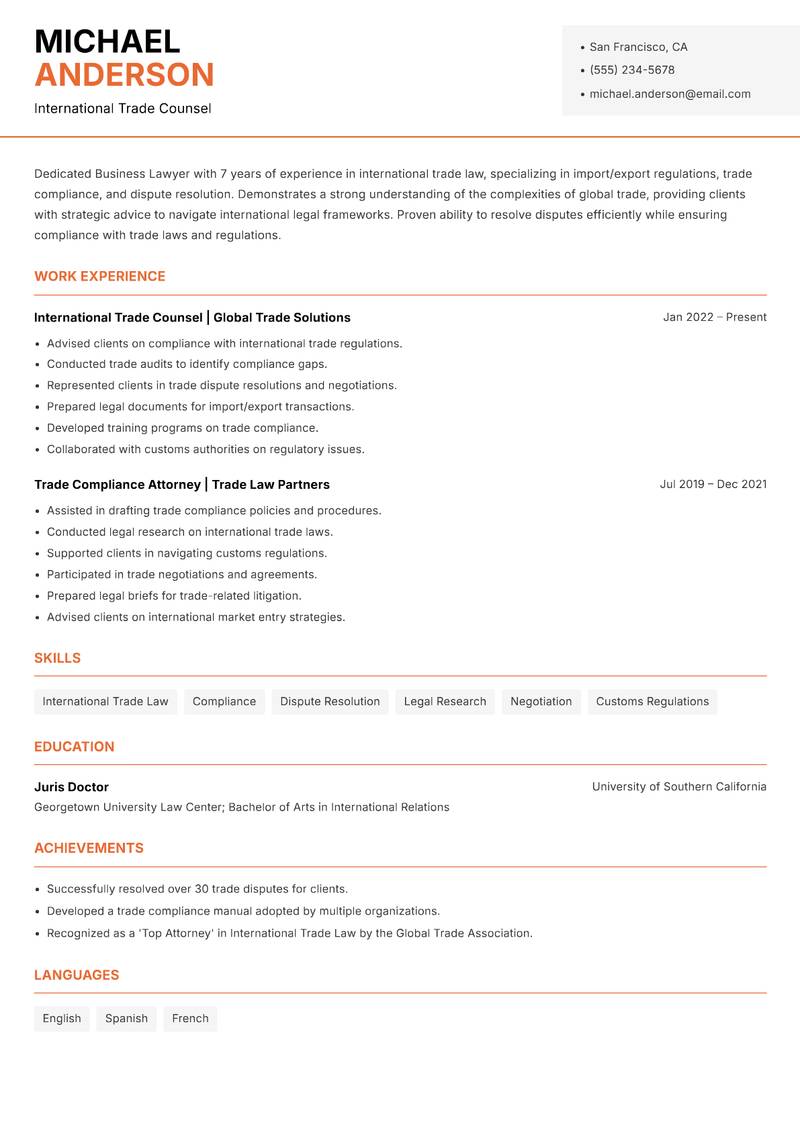 Business Lawyer resume template — Modern Professional