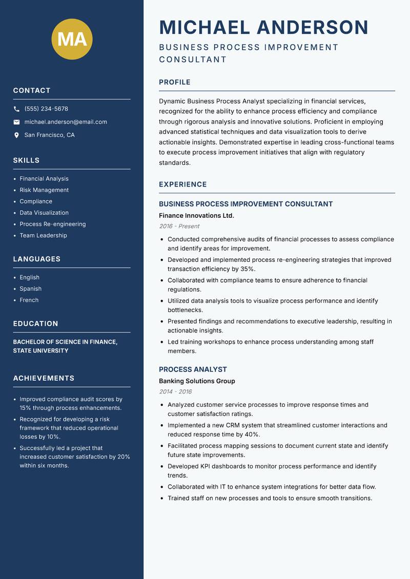 Business Process Analyst resume template — Classic Clean