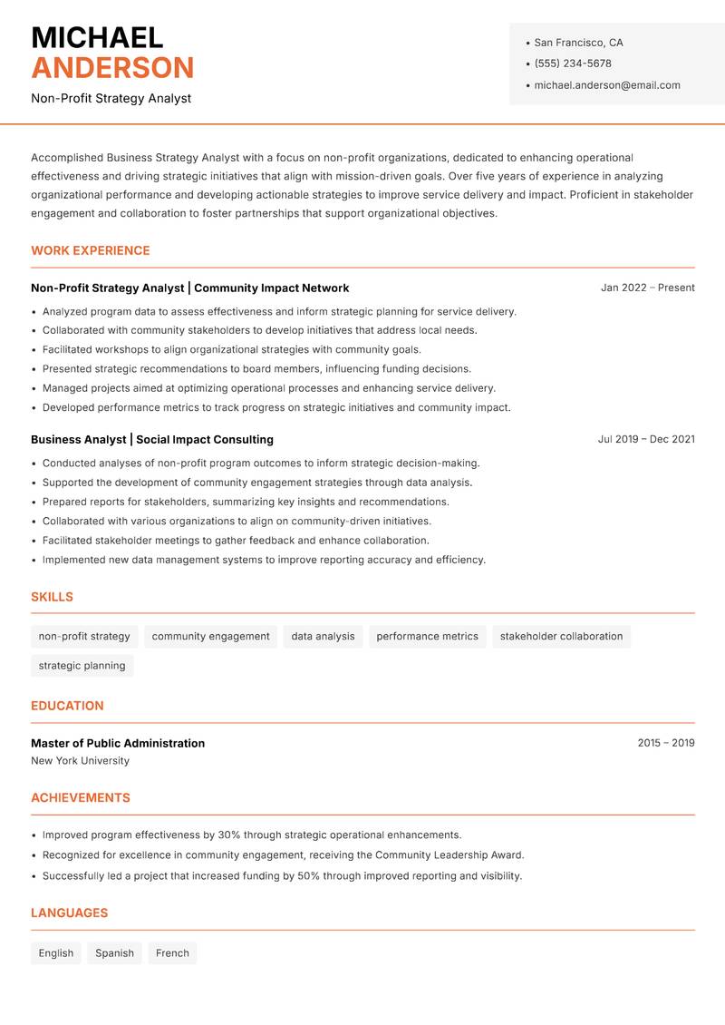 Business Strategy Analyst resume template — Modern Professional
