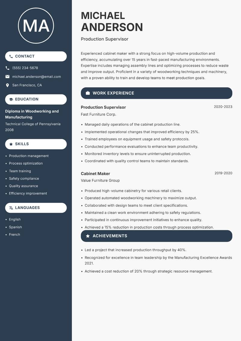 Cabinet Maker resume template — Compact