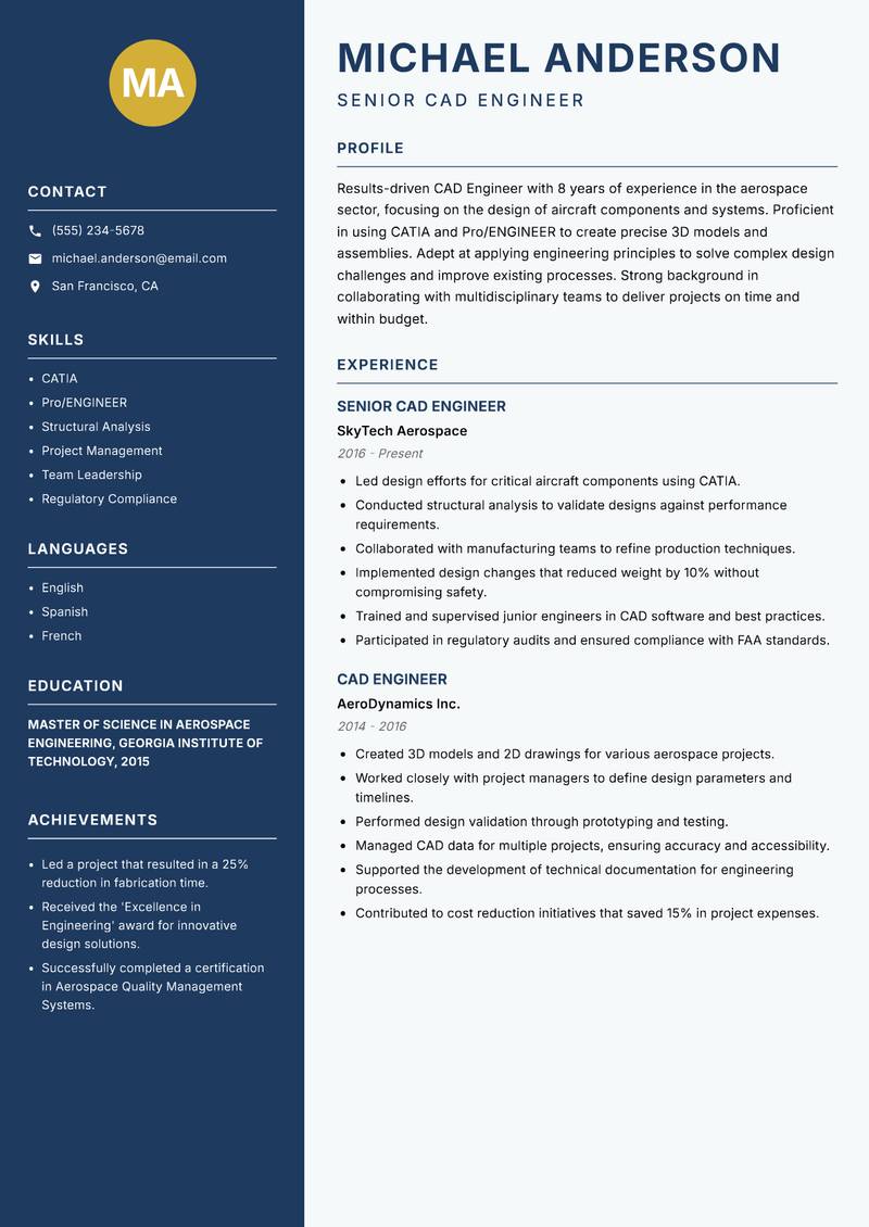 CAD Engineer resume template — Classic Clean