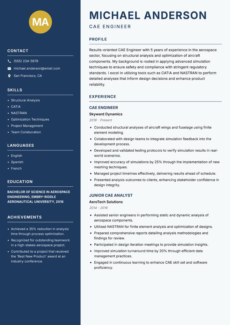 CAE Engineer resume template — Classic Clean