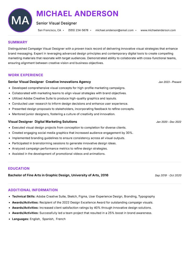 Campaign Visual Designer resume example — ATS-friendly template