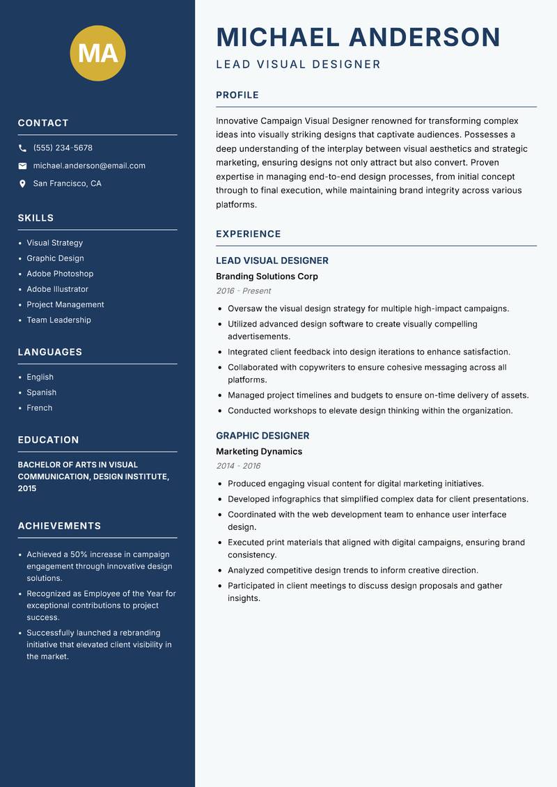 Campaign Visual Designer resume template — Classic Clean