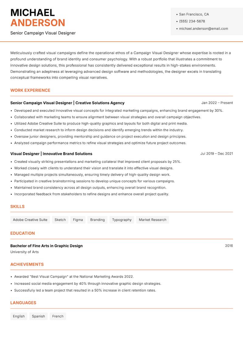 Campaign Visual Designer resume template — Modern Professional