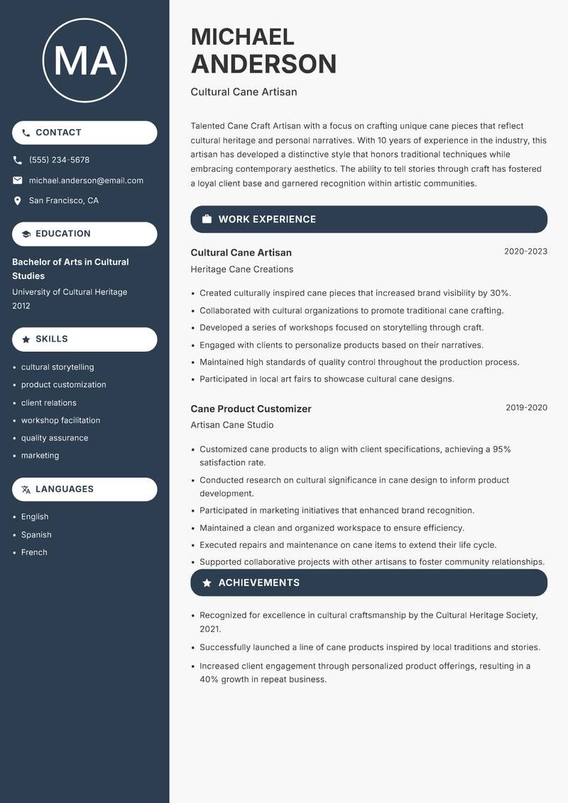 Cane Craft Artisan resume template — Compact