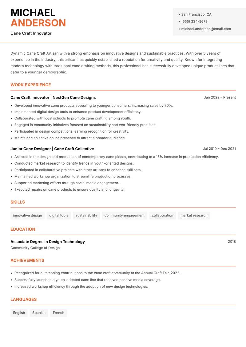 Cane Craft Artisan resume template — Modern Professional