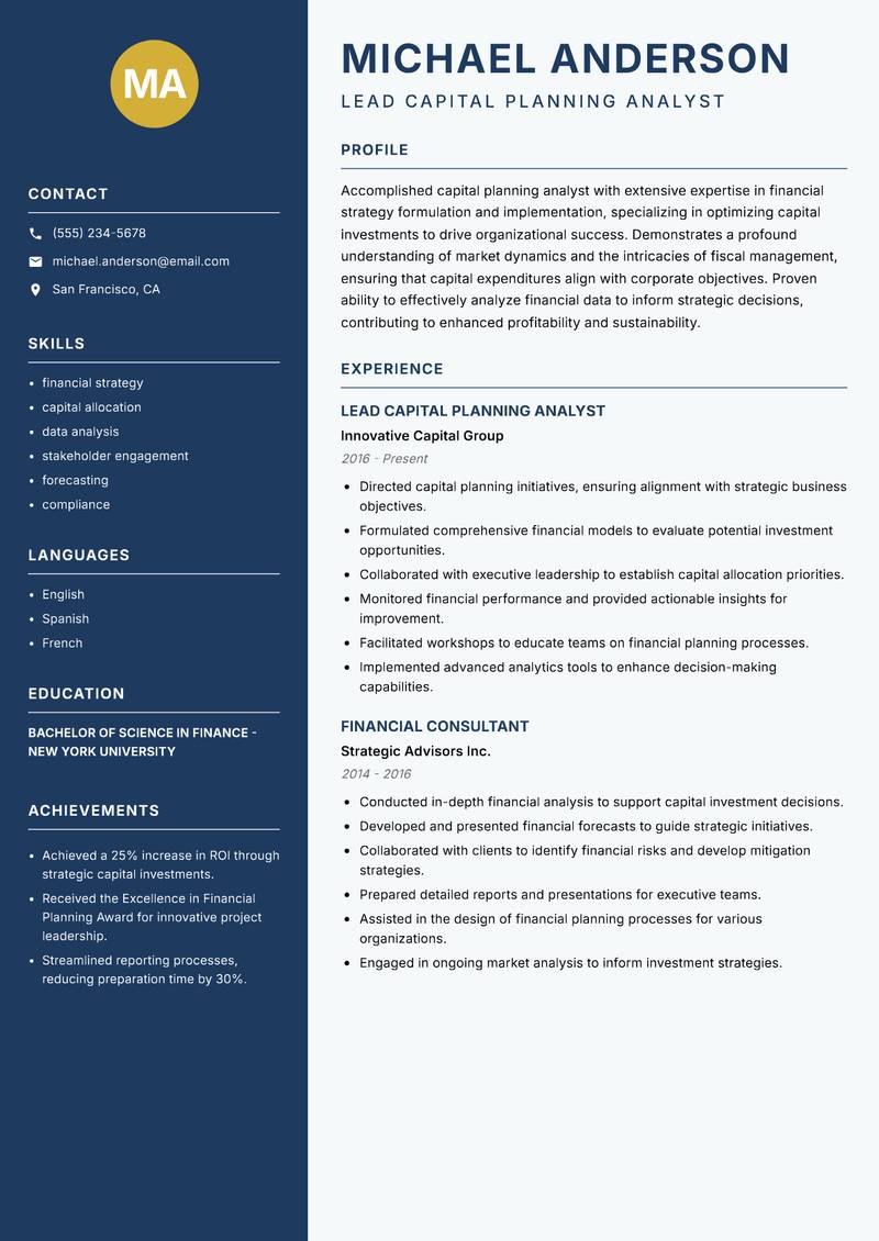 Capital Planning Analyst resume template — Classic Clean