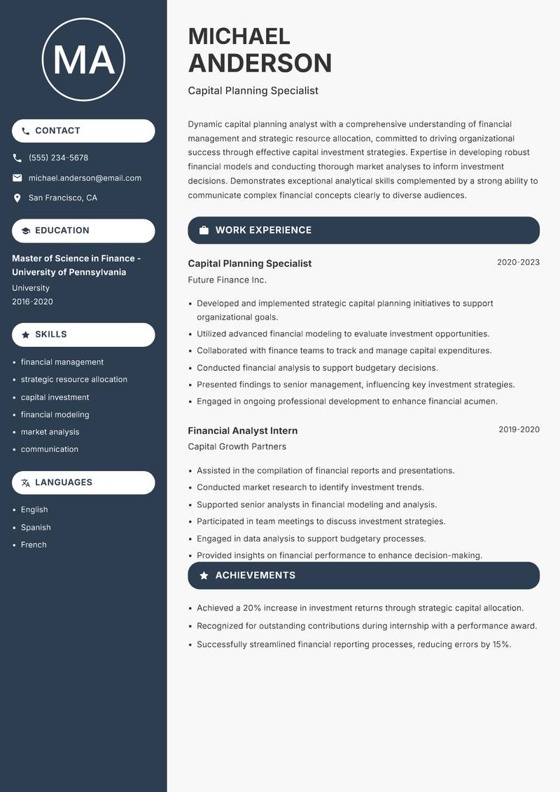 Capital Planning Analyst resume template — Compact