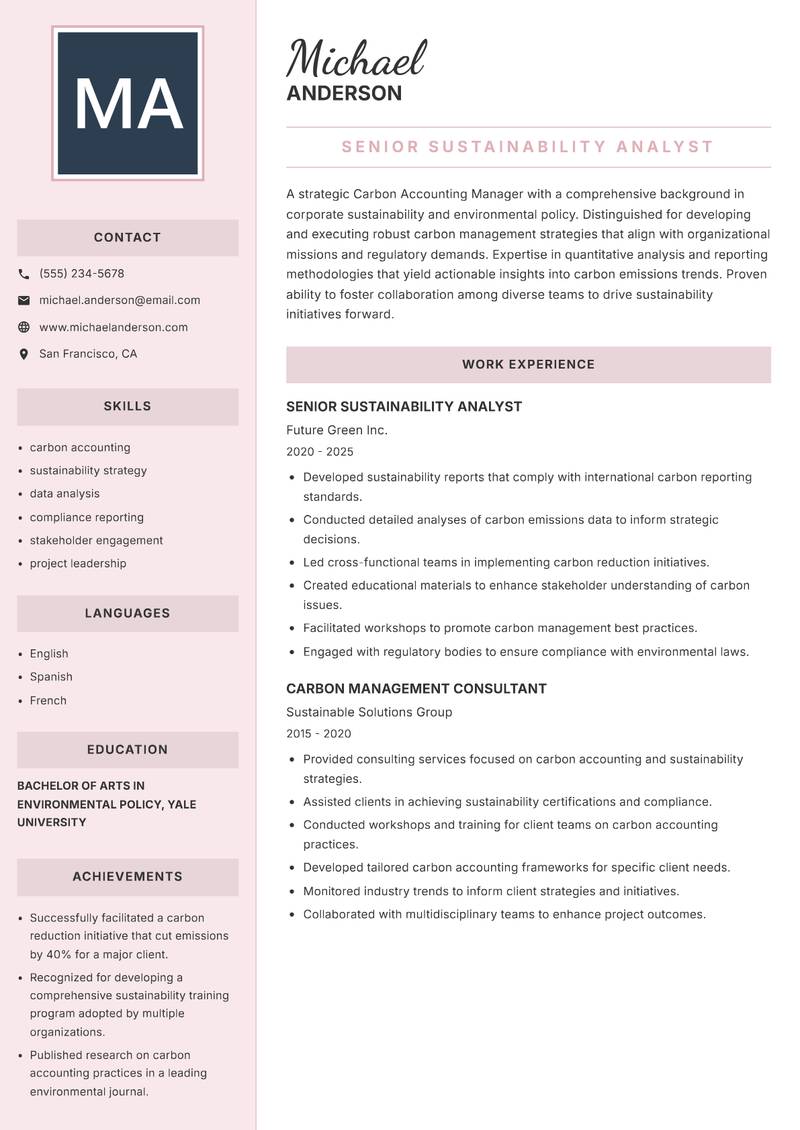 Carbon Accounting Manager resume template — Executive