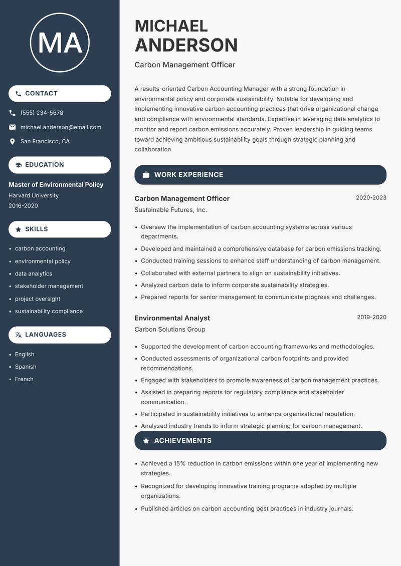Carbon Accounting Manager resume template — Compact