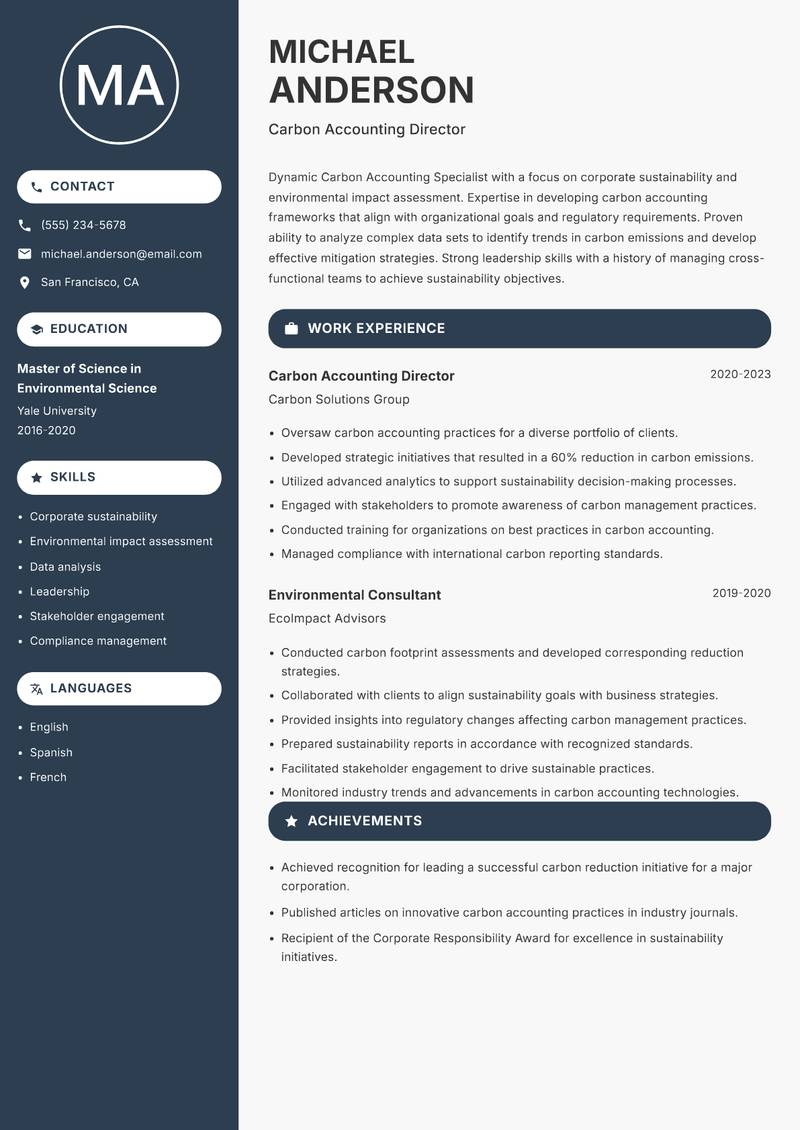 Carbon Accounting Specialist resume template — Compact