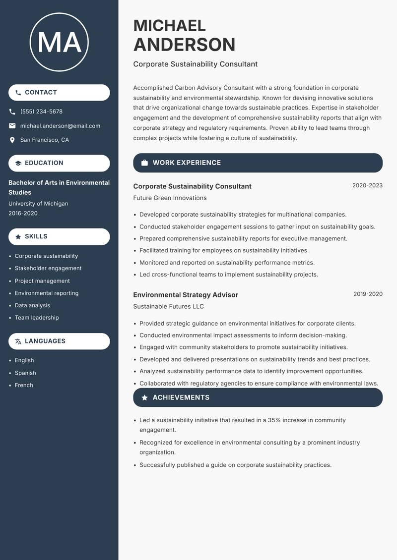 Carbon Advisory Consultant resume template — Compact