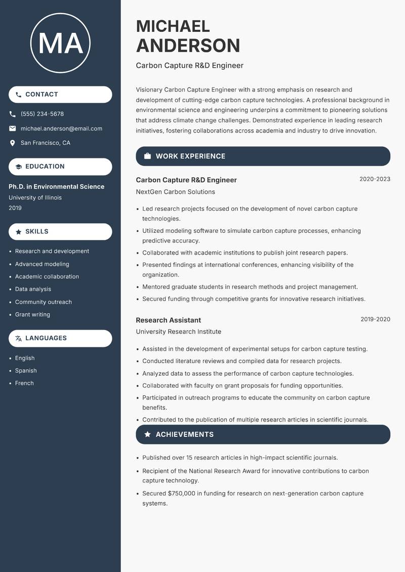 Carbon Capture Engineer resume template — Compact